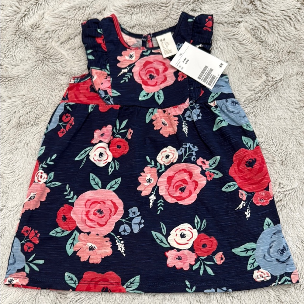 H&M Navy and Pink Floral Dress